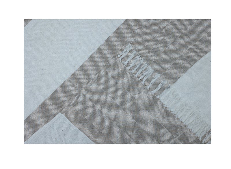 Ambrosia 130 x 160 cm 400GSM Cotton Throw Blanket Beige Striped Herringbone Pattern, Cozy Boho Decorative Woven Fringe Blanket for Sofa Couch Bed and Travel - Image 2